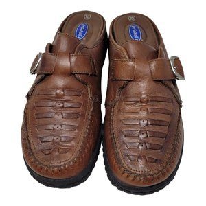 Dr. Scholl's Womens Millie Mule Sandals Brown Leather Buckle Moc Toe Slip On 10